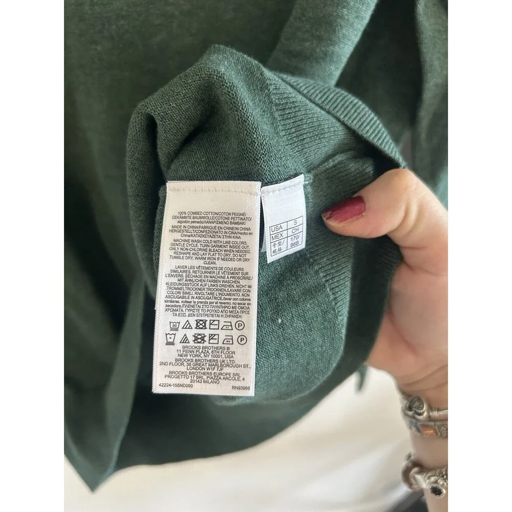 Brooks Brother Sweater Mens S Combed Cotton Dark Green V-Neck Long Sleeve